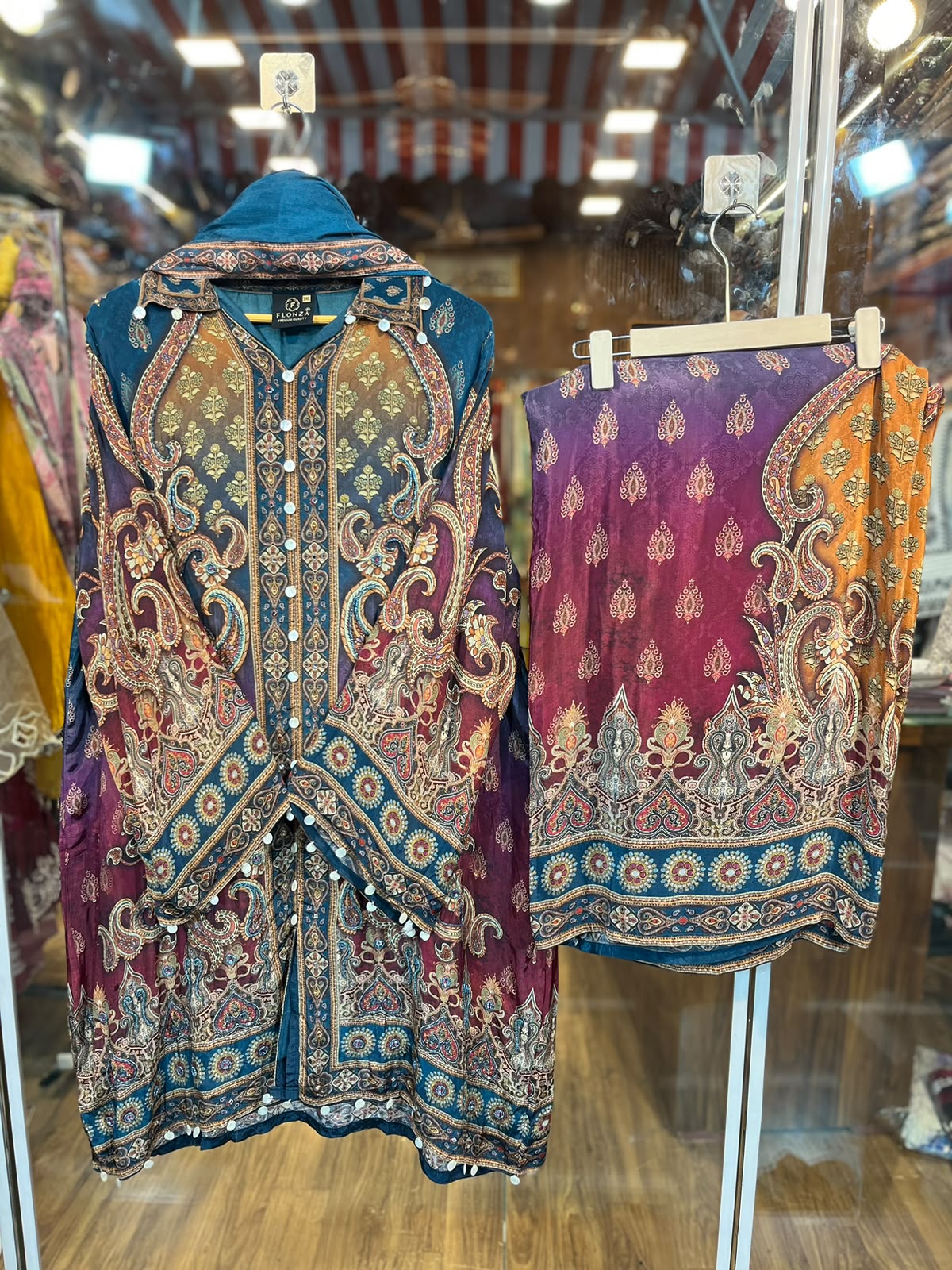 Pure Muslin Teal Blue Paisley Printed 3 Piece Suit